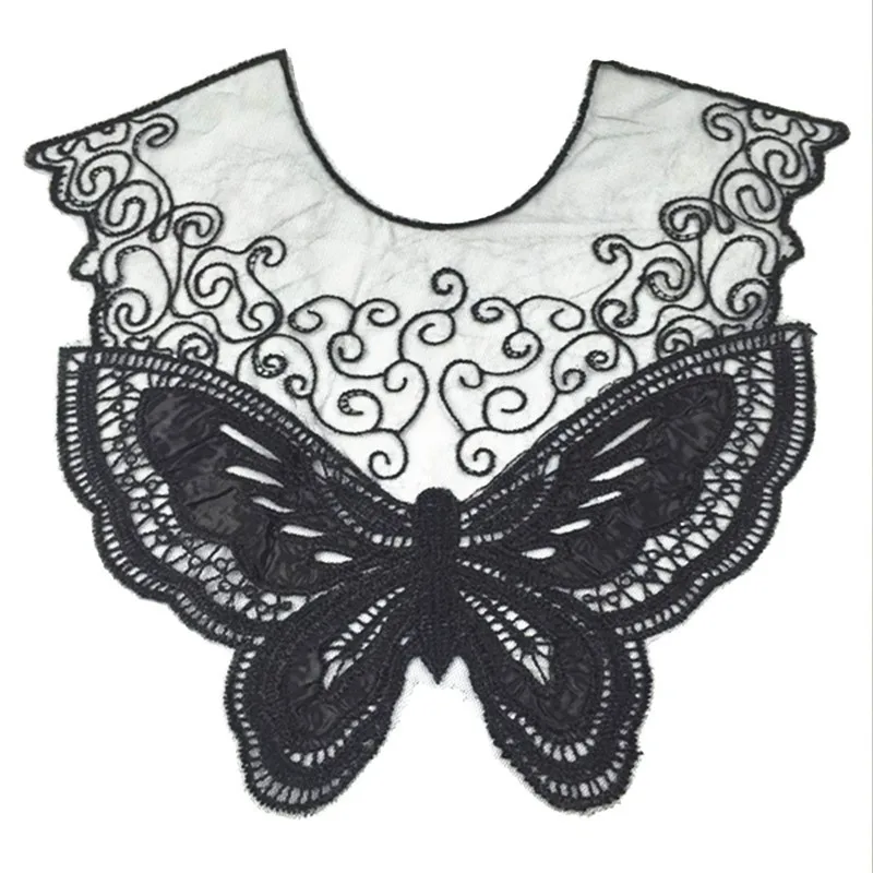 1 Black/White Embroidered Butterfly Lace Collar Neckline Applique