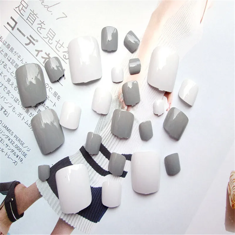 Высокое качество 24 шт модные очаровательные чистый серый мода поддельные ногтей патч DIY Дизайн ногтей ювелирные изделия декоративные