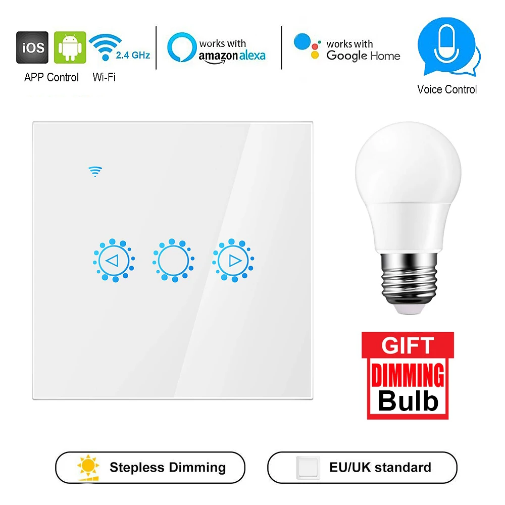 

Smart Light Stepless Dimmer 250V Uk EU Standard Wall Touch Control WiFi Light timer Switch Work with Amazon Alexa Google IFTTT