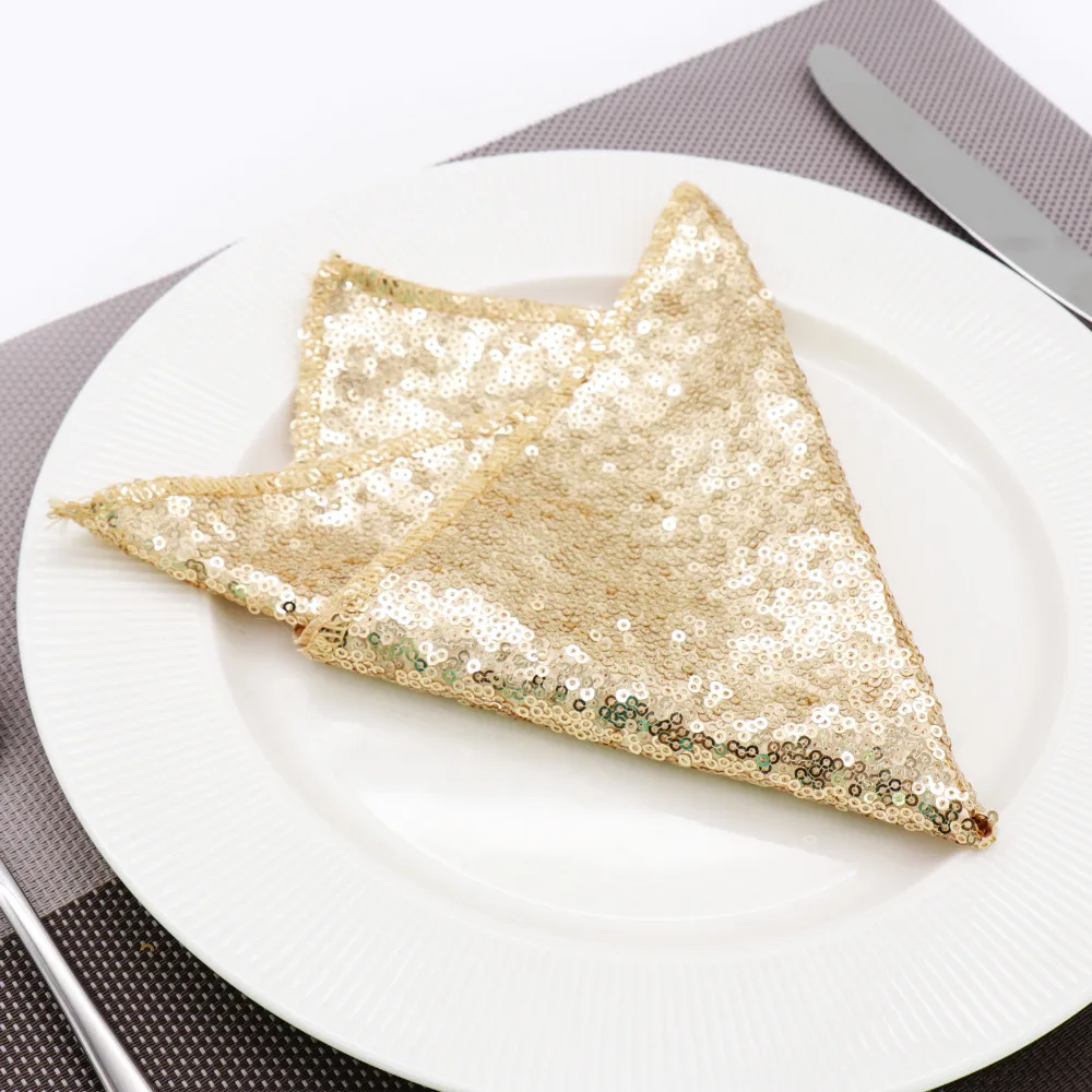 10pcs 30x30cm Sequin Napkin Champagne Table Napkins Mat Sequin Satin