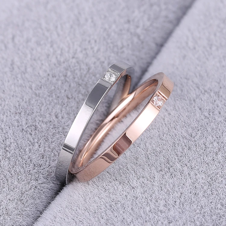 KNOCK Top Quality Concise Zircon Wedding Ring Rose Gold Color Full Sizes Jewelry For Men/Women