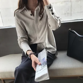 

2019 Women Casual Loose Long Sleeve Blouses Fashion Solid Womens Blouse Tops Plus Size Vintage Shirts Clothes Roupas Femininas