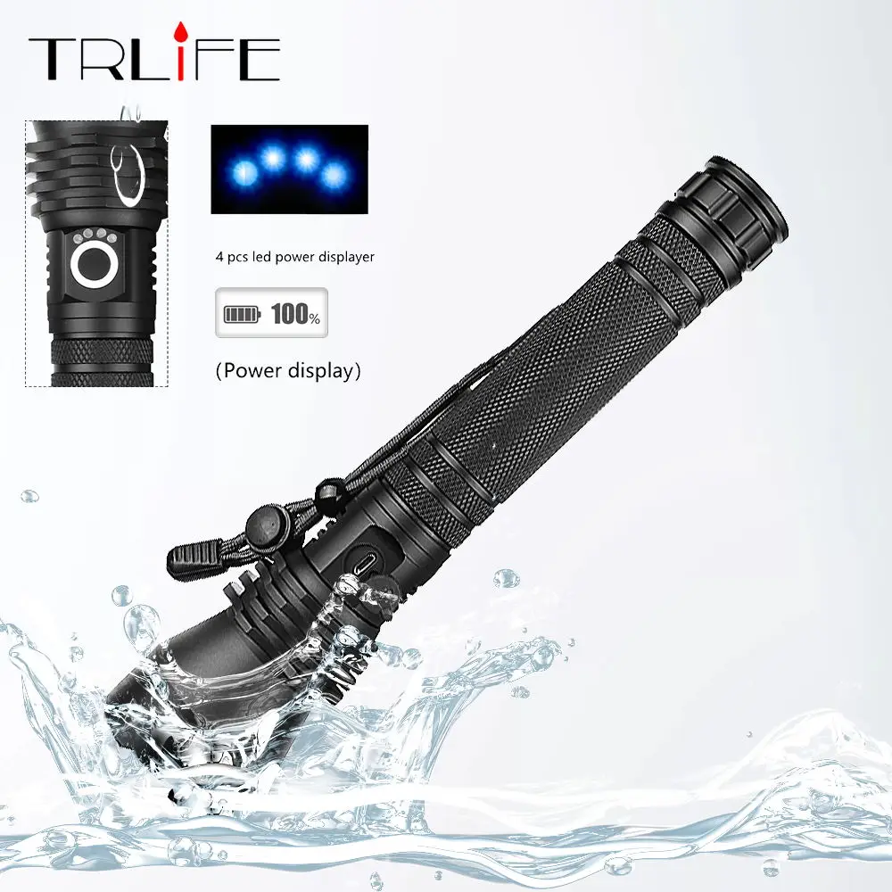 

High powerful XHP50 LED Tactical Flashlight Torch Waterproof camp USB Rechargeable Lamp Power By 18650/26650 Battery for Camping