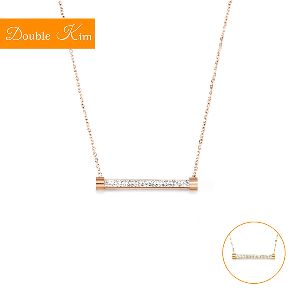 

Tube Full Zircon Pendant Necklace Titanium Stainless steel Gold Chain Necklace Inlaid Zircon Fashion Trendy Women Jewelry Gift