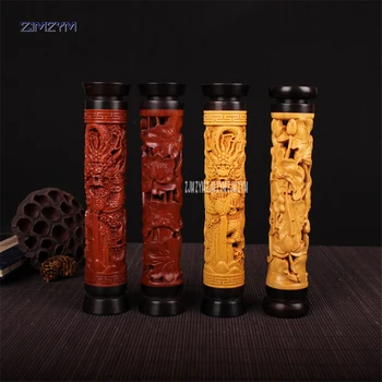 

Incense Burners Ebony vertical boxwood censer Lotus/dragon hollow incense round incense wood box 21*4.5cm incense inserted