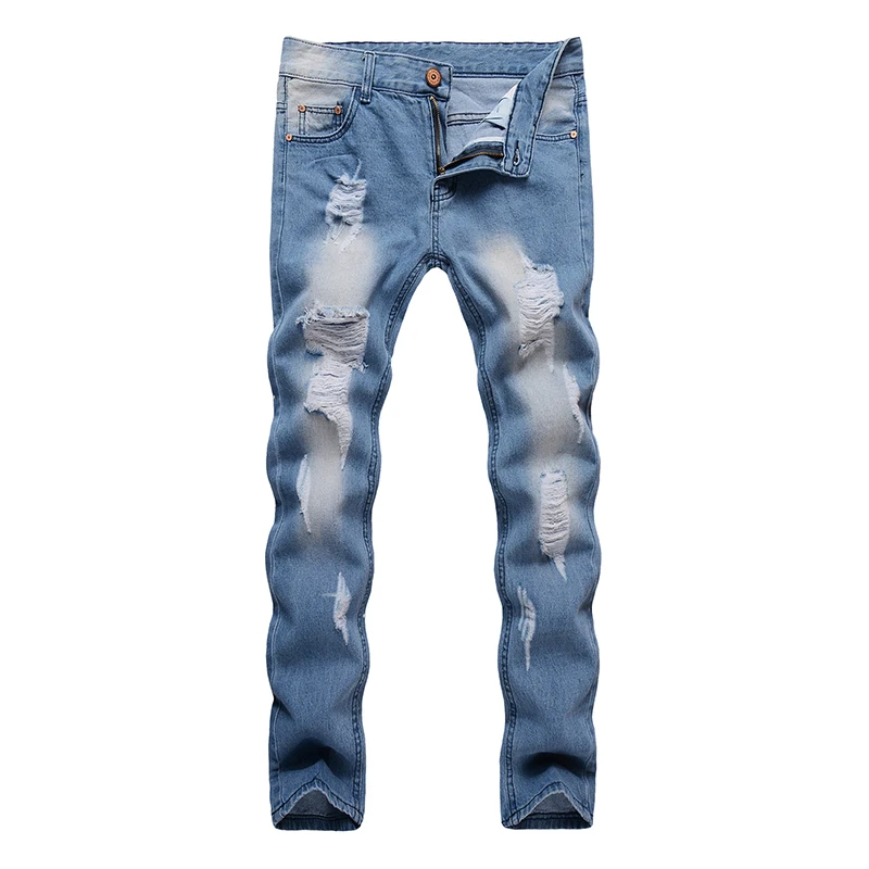 Men Jean Pencil Pants Long Trouser Overalls Street dress Washed Casual Fashion High-end Youth Hole MOOWNUC MWC Hip Hop | Мужская одежда