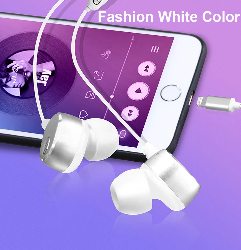 MFI In ear Lighting Earphone with Microphone Wired Stereo Earphones for iPhone 8 7 Plus X XS MAX XR iPod Wired Earphone Lighting