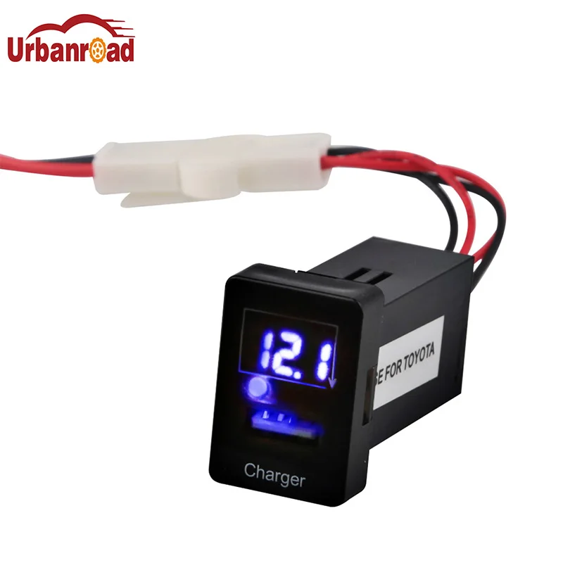 

USB Port Dashboard Voltmeter Car 5V 2.1A Phone Charger for TOYOTA Car Voltmeter Display Charger Adapter Cigarette Lighter USB