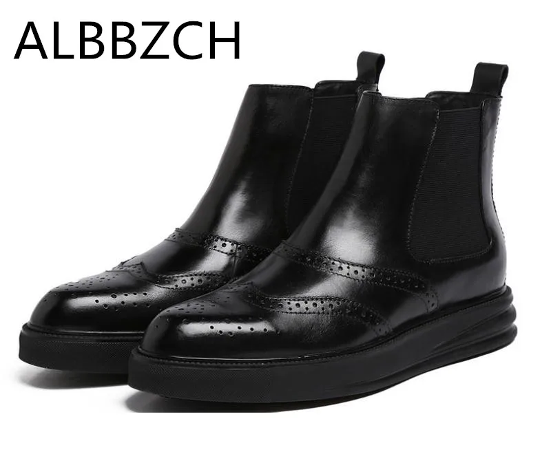 Sapatos Tornozelo Carving Brown Genuína red Botas Alta Dos Couro Mens Moda Qualidade Carreira De Vaca Homens Black Plataforma Tendência Nova Trabalho Projeto IZSXnw