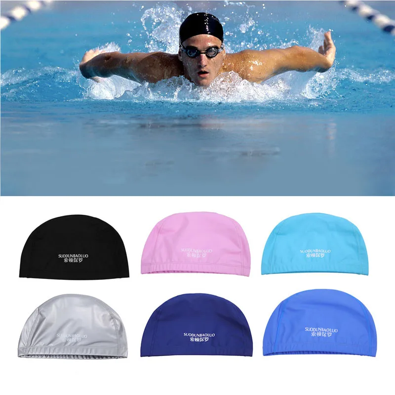 

2017 New Unisex MenWaterproof Sports Pool Swimming Caps Bathing Elastic Ear Hair Head Hat Professional Swimming Fitness Tool