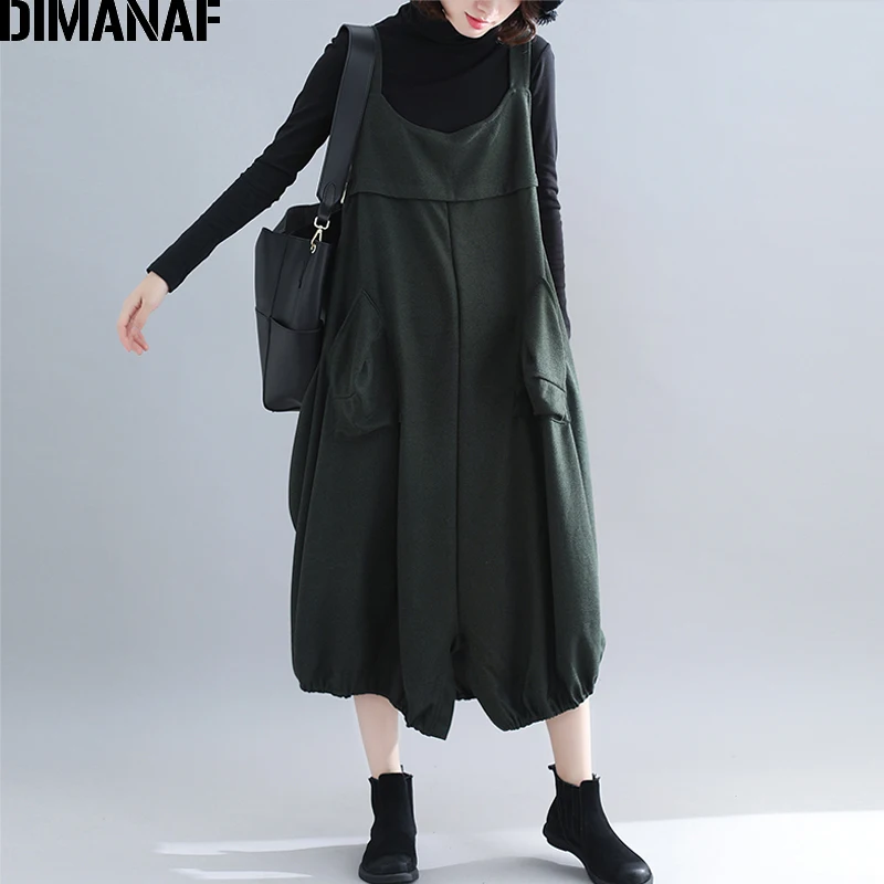 DIMANAF Plus Size Women Long Dress Thick Winter Lady Elegant Vestidos Sleeveless Loose Casual Femal