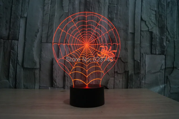 

Free Ship Color changing Flashing Gossamer web Arcylic 3D spider LED Night Light touch sensitive LED cobweb USB Lamp
