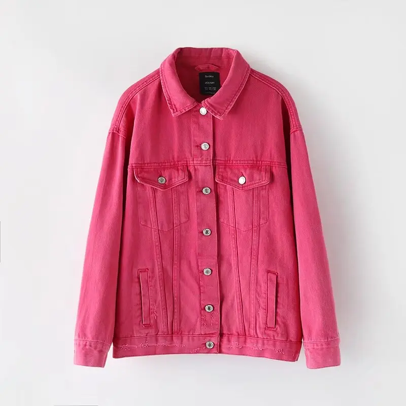 New Spring pink green black denim jacket women basic coat streetwear fashion loose button bomber jeans jacket chaqueta mujer