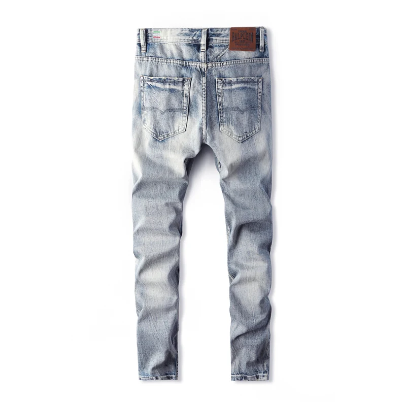 Модные уличные мужские джинсы прямой крой 100% хлопок джинсовые брюки hombre рваные джинсы мужские светло-голубые классические джинсы homme