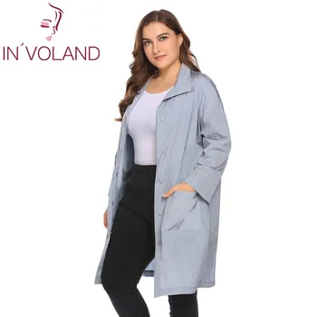 

IN'VOLAND Women Long Jacket Plus Size L-4XL Casual Spring Autumn Lightweight Stand Collar Big Size Solid Female Coat Outwears