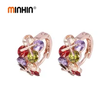 MINHIN, 5 цветов, серьги-кольца для женщин, цветочный дизайн, аксессуары для ушей, кубический циркон, золото/серебро, Покрытые Кристаллами, свадебные серьги