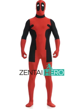

Free Shipping DHL NEW Strong Red And Black Deadpool Costume Lycra Spandex Bodysuit 2016 Halloween Zentai Suit Fancy Suit