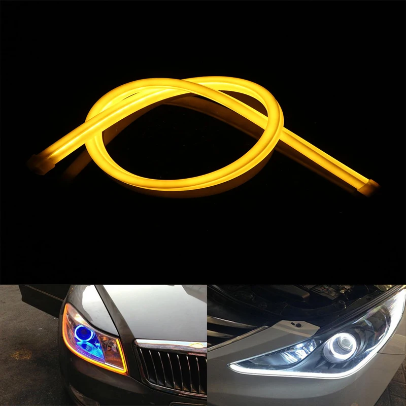 

2pcs Car LED Strip HeadLight Daytime Running Lamp Angel Eye Light White and Yellow Soft Truning Light for Universal Car 60cm