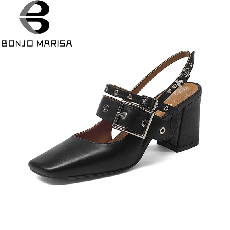 BONJOMARISA/брендовая дизайнерская обувь из натуральной кожи с пряжкой на ремешке; обувь на высоком квадратном каблуке; женские повседневные модные летние босоножки
