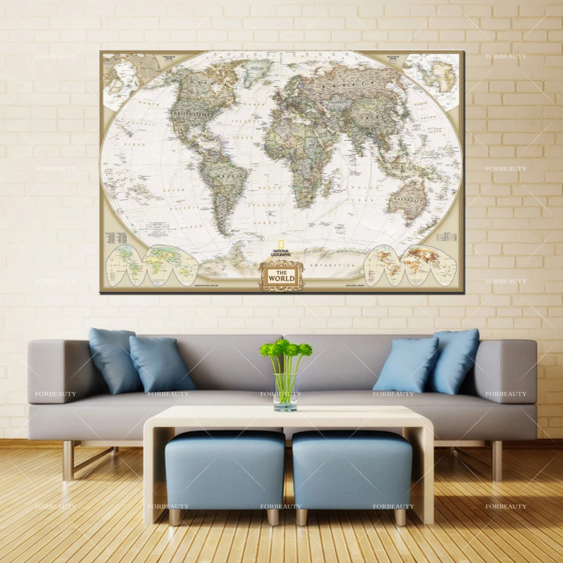 

Forbeauty Canvas Painting Wall Art Golden World Map Vegetation and Land Use Spray Printing Waterproof Ink Home Decor