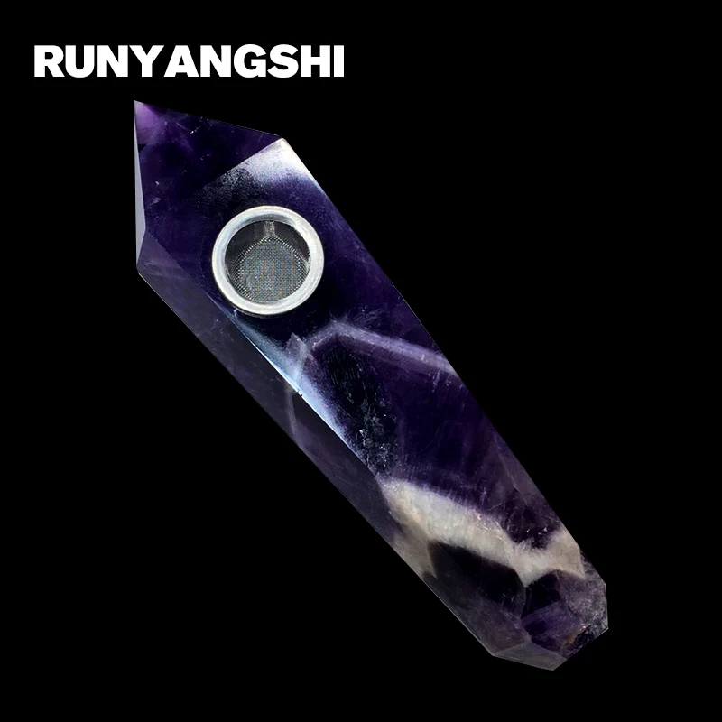 

Amethyst with White Lines Smoking Pipe Natural Stones and Minerals with Strainer Smoke Pipe Runyangshi YM14