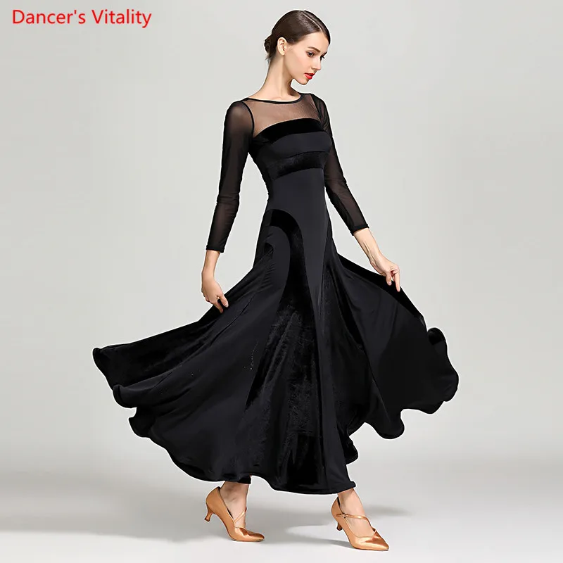 Fashion Ballroom Dance Dress Autumn Winter Velvet Warm Big Swing