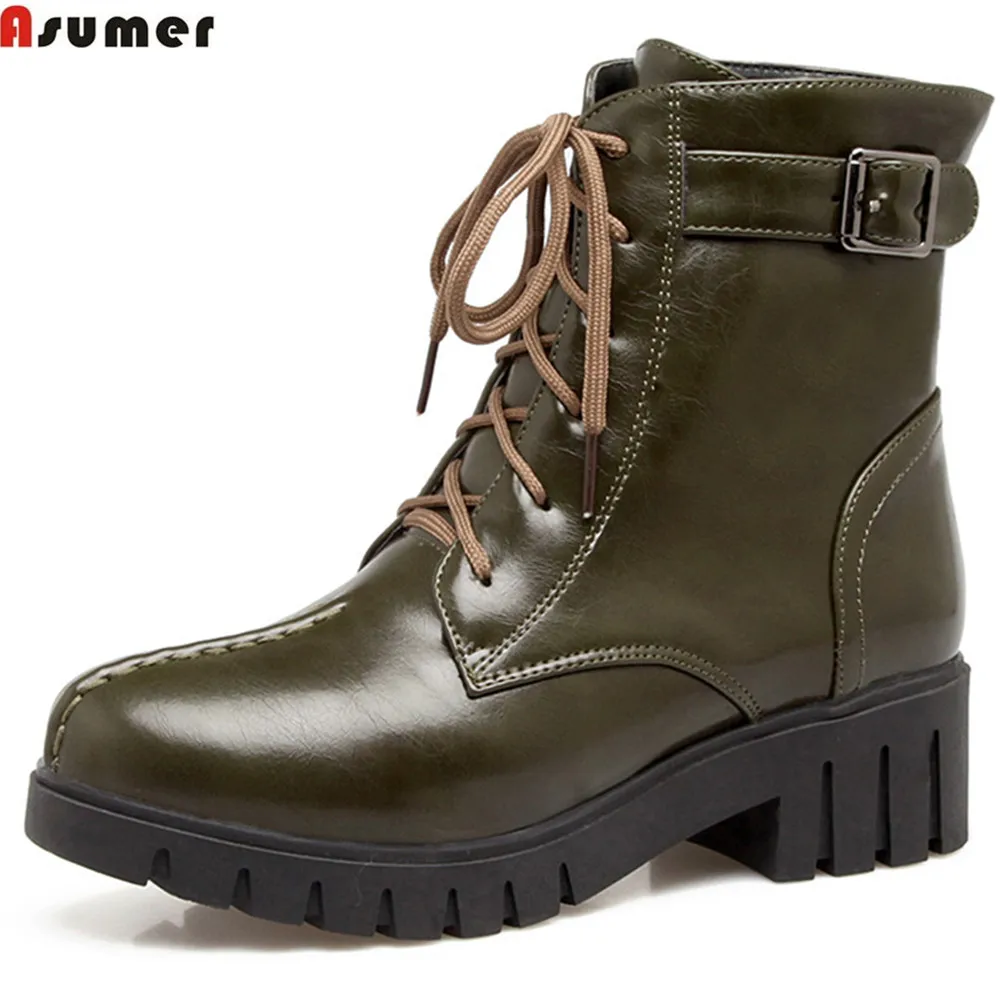 

Asumer fashion autumn winternew arrive women boots round toe ladies boots square heel lace up black army green ankle boots