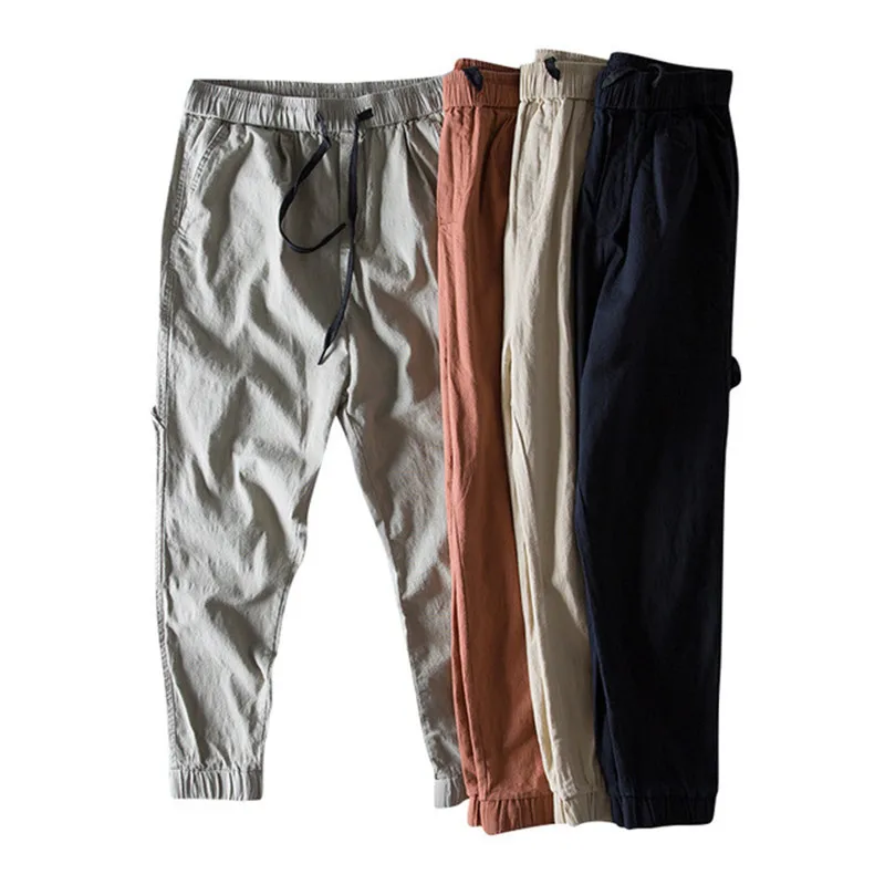 SHIFUREN/хлопковые брюки для мужчин; брюки для бега с эластичной резинкой на талии; дышащие повседневные мужские брюки; свободные брюки до щиколотки; 4 цвета