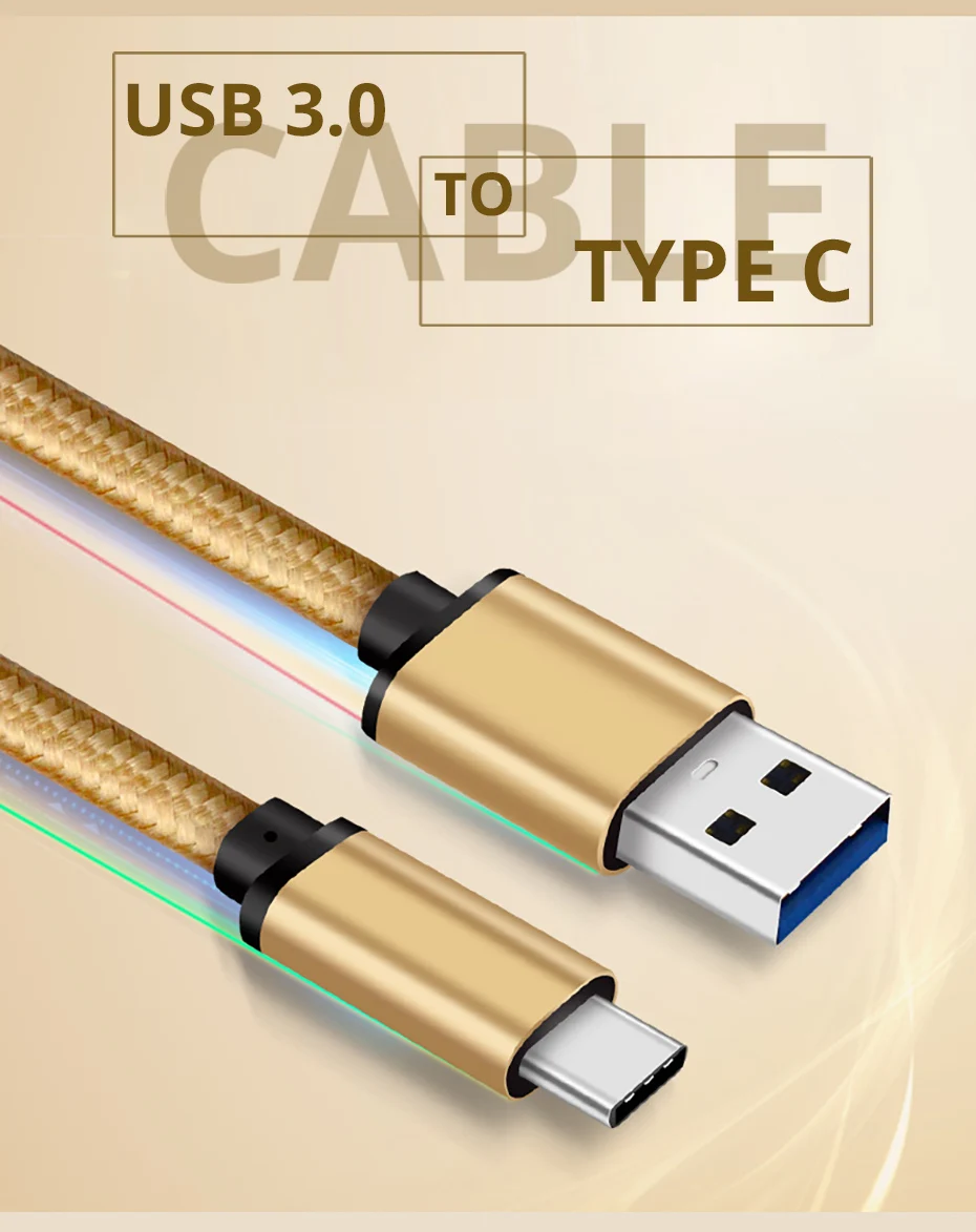 Nylon USB 3.0 to Type C Cable for Samsung Galaxy Note 9 S9 S8 Fast Charging Data Cable for Xiaomi Mi6 Huawei Nexus 6P USB Type-C (1)