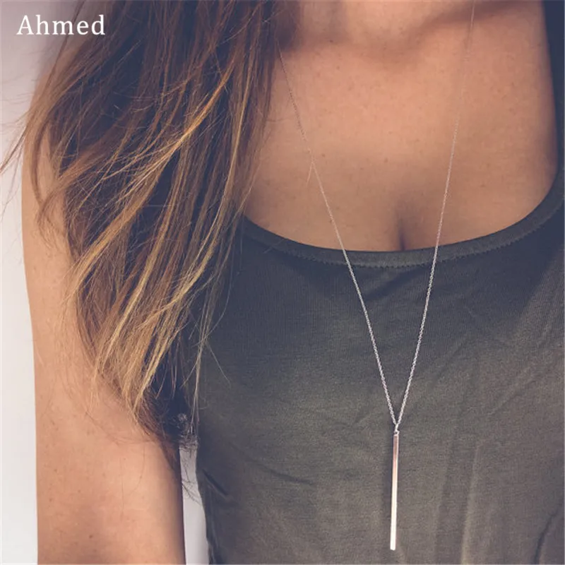 

Ahmed Sampl Fashion Straight Bar Pendant Necklace For Women New Statement Long Chain Collar Bijoux Collier Femme