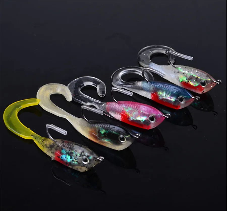 New 5PCS Soft Plastic Lures With 1 Hook Fishing Lure Bait Tackle Tools