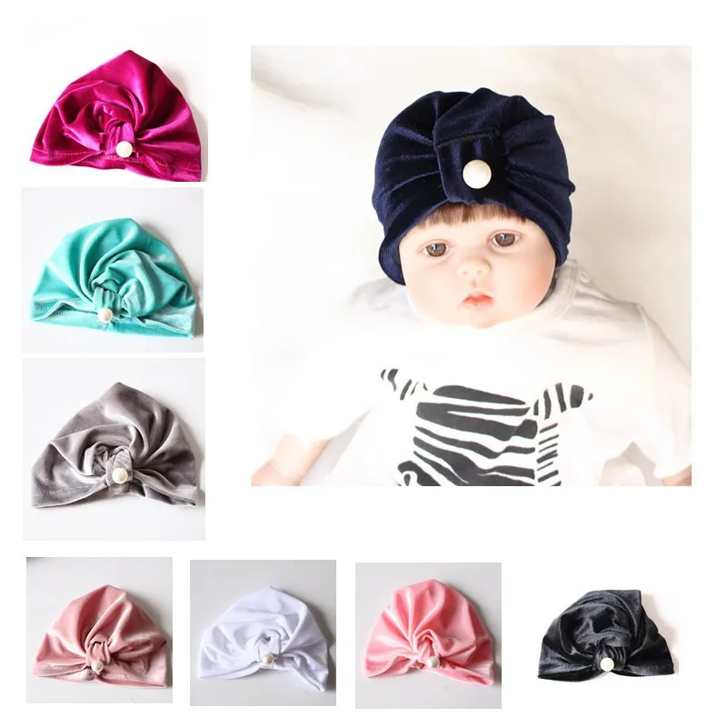 

Baby Girls Cap Solid Fitted Baby Hat With knotted pearl For Kids Newborn Girl