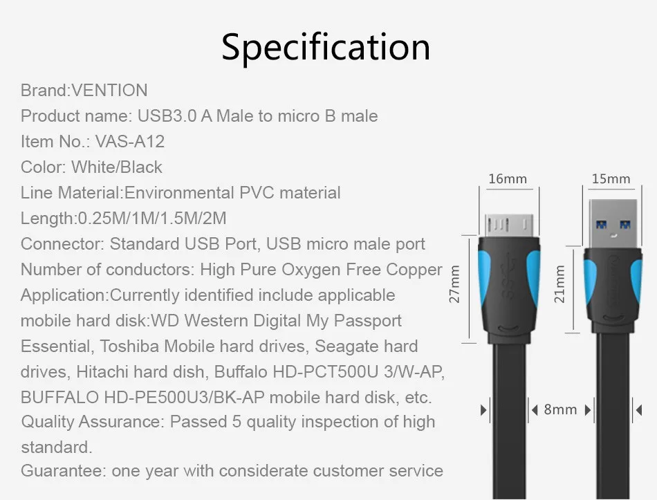 Vention 150 см высоком Скорость USB 3,0 Micro-B кабель передачи данных для Портативный жесткий диск galaxy Note3 Galaxy S5