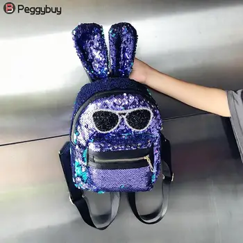 

High Quality Sequins Backpacks for Women Cute Rabbit Ears Teenager Girls Travel Shoulder Bags Party Women Mini Casual Schoolbags