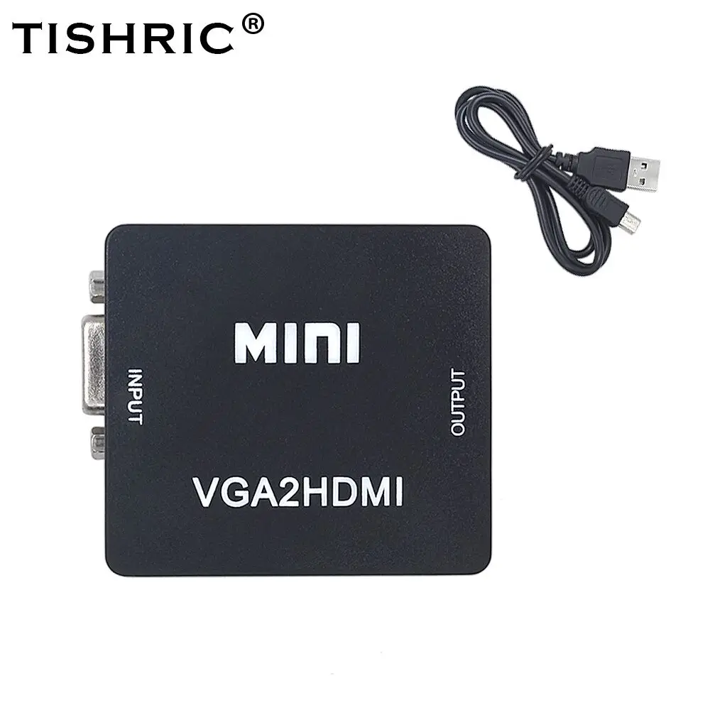 

TISHRIC Mini VGA2HDMI VGA to HDMI Converter Box Adapter with Audio Cable USB Power Male to Female Support 1080P 360 ps3 hd TV