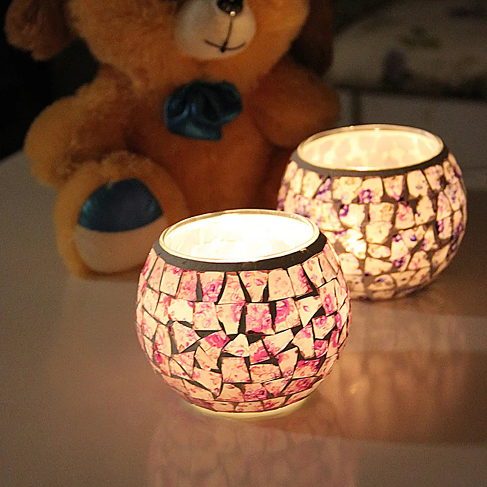 Европейский мозаика резные Стекло подсвечник Tealight для свечи Фонари центральным