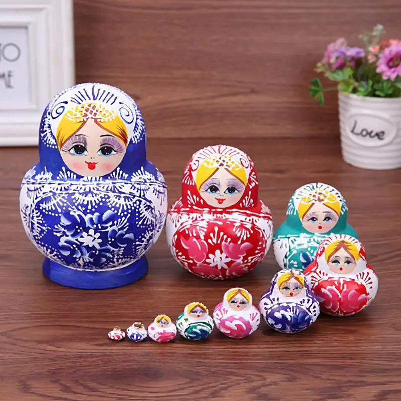 

10pcs/lot Colorful Wooden Flower Russian Matryoshka Hand Painted Nesting Dolls Handmade Craft Children Gift Wish Doll Kids Gift