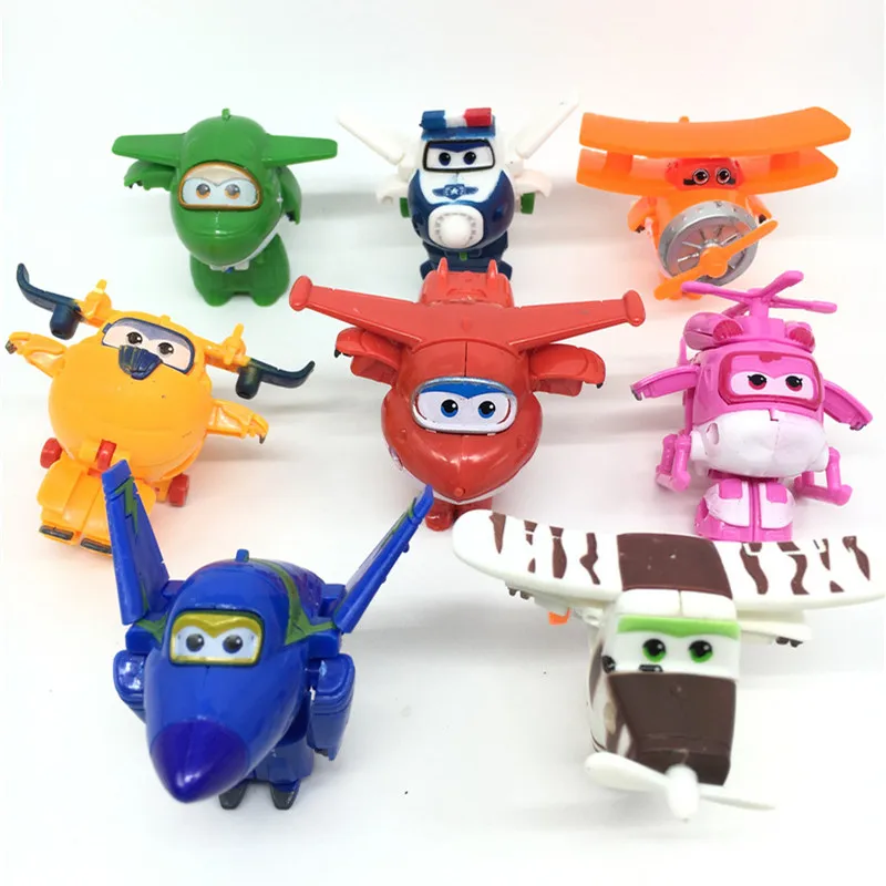 8pc/lot Super Wings Mini Airplane ABS Robot toys Action Figures Super Wing Animation Children Kids Gift In stock