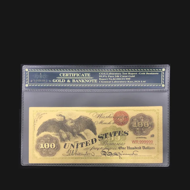24k Gold Banknotes Usa 1863 S 100 Dollar Foil Bills Collections 24k Gold Banknotes Usa 1863 S 100 Dollar Foil Bills Collections Currency Fake Money Home Decor Bank