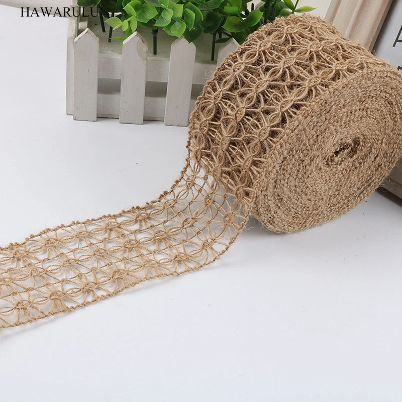 

10yard DIY linen Retro wedding decoration 7cm spider web hollowed lace decorative material woven DIY rope lace fabric ribbon