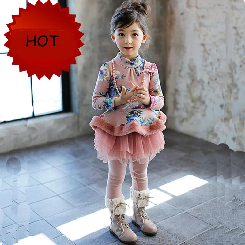 

Children's T-shirts for girl Long Sleeve Print Plus Velvet Turtleneck Basic T-shirts Dress Winter Thicken Top Tunic Baby Clothes