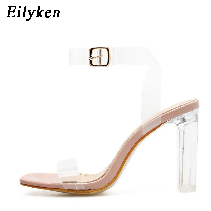 Eilyken/Новинка года; босоножки абрикосового цвета; женские босоножки на высоком каблуке с открытым носком и кристаллами; босоножки на прозрачном каблуке 11 см; большие размеры 41, 42