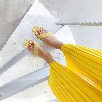 

Vogue Solid Espadrilles Flat Sandals Women Slip On Women Mules Colorful Slipper Sandals Summer Beach Sandals Shoes SWC0276
