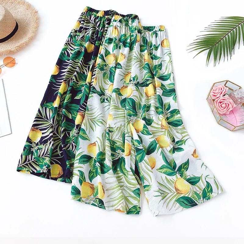 

AcFirst New Summer Women Fashion Green Loose Long Pants Wide Leg Pants High Waist Full Length Female Pants Holiday Bohemian