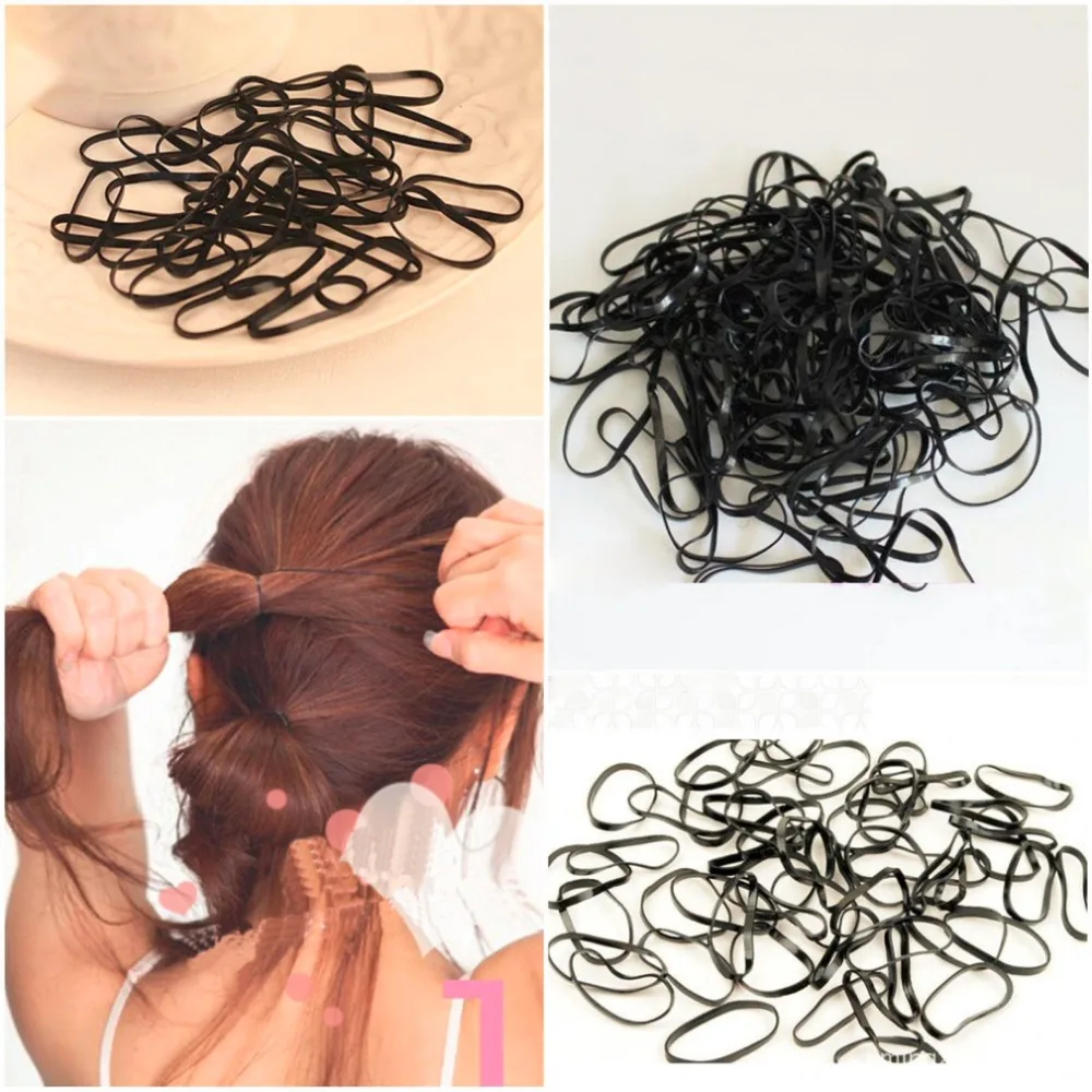 

300pcs/lot Women Girls Black Rubber Hairband Rope Ponytail Holder Elastic Hair Band Ties Plaits Fashion Hair Styling Accessories