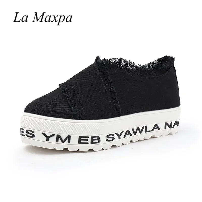 Señoras white La Las Zapatilla Borla De Planos Lona Para Deslizamiento 2018 Black Plataforma Mujer Los En Creepers Moda pink Holgazanes Mujeres Zapatos O1nB4qwn