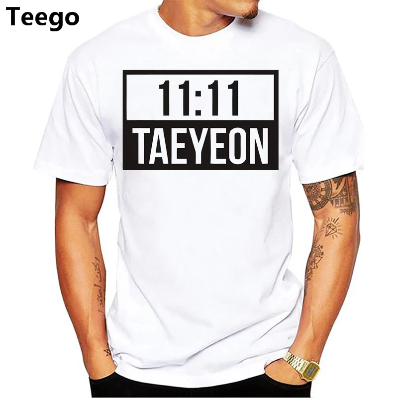 

Fashion Tshirt men 2018 Kpop Taeyeon Popular Tops O Neck White Casual Cotton t shirt