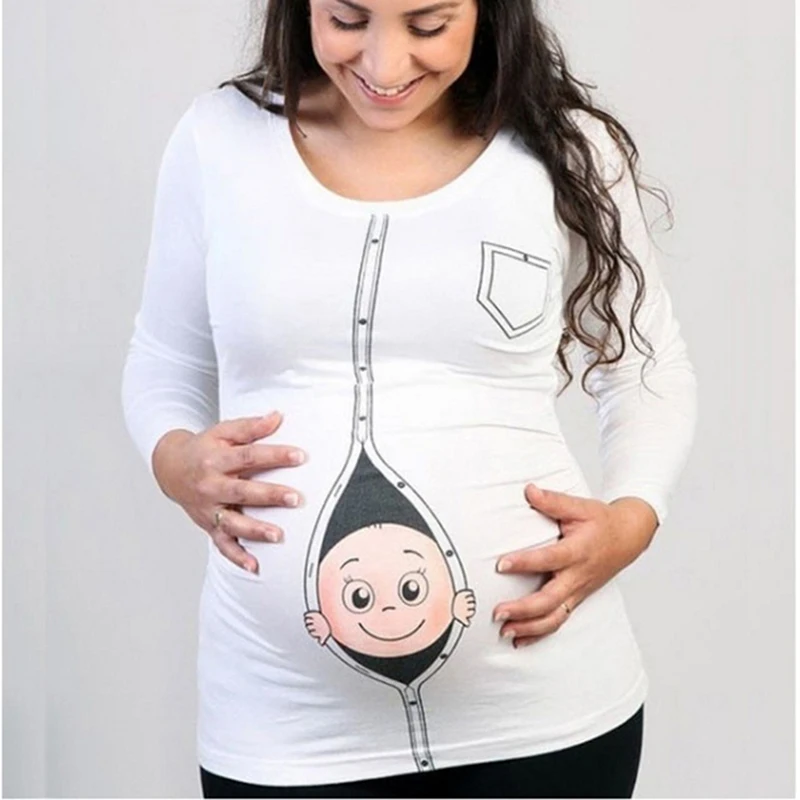 Cute Pregnant Maternity Long Sleeve T Shirts Casual Pregnancy Maternity Clothes With Baby Peeking Out Shirts Pregnant Clothes
