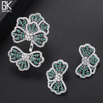 

GODKI Trendy Luxury Bowknot Green Cubic Zirconia Crystal CZ Engagement Jewelry Sets For Women Wedding DUBAI Bridal Jewelry Sets