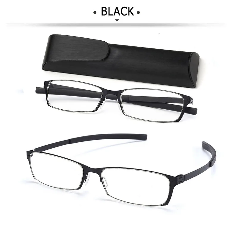 Высокое качество очки для чтения Для мужчин Титан сплав Для женщин квадратные очки с Чехол пресбиопические очки okulary+ 1,0+ 1,5+ 2,0+ 2,5 - Цвет оправы: Черный